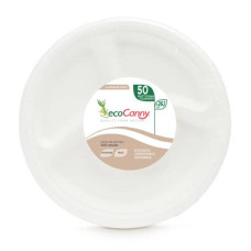 PIATTI A 3 SCOMPARTI BIO-COMPOSTABILI ECOCANNY PARTY BIANCO Ø261X28 MM CONFEZIONE DA 50 PEZZI - ECO‐007CA