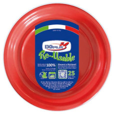 PIATTI FONDI ROSSO IN POLISTIRENE H.32 MM - CONF. DA 25 PEZZI - DOPLA REUSABLE Ø 205 MM