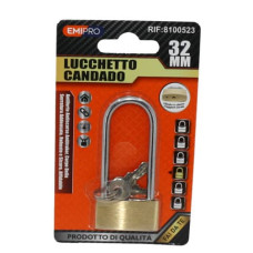 LUCCHETTO IN OTTONE EMI ANELLO LUNGO 32X16 MM - CHIUSURA A CHIAVE - 8100523