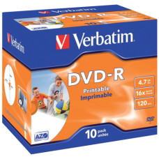 DVD-R VERBATIM STANDARD STAMPABILE 4.7 GB - VELOCITA 16X JEWEL CASE CONFEZIONE DA 10 - 43521