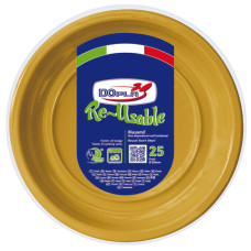 PIATTI FONDI IN PS DOPLA REUSABLE Ø 205 MM ORO - CONF. DA 25 PZ - 11859
