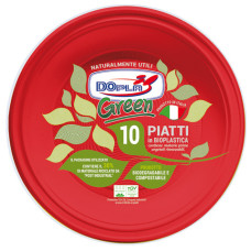 PIATTI FONDI DOPLA GREEN BIODEGRADABILI E COMPOSTABILI - Ø 220 MM ROSSO - CONF. DA 10 PEZZI - 40049