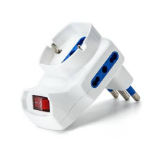 ADATTATORE A 3 VIE - 2 P17/11 & 1 P40 (SHORT) CON INTERRUTTORE BIANCO AIGOSTAR 16A - 198527