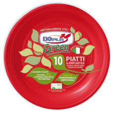 PIATTI PIANI DOPLA GREEN BIODEGRADABILI E COMPOSTABILI - Ø 220 MM ROSSO - CONF. DA 10 PEZZI - CODICE PRODOTTO: 40048