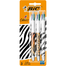 PENNA A SFERA BIC 4 COLOURS ANIMALIER - BLISTER 3 PEZZI, PUNTA 1 MM