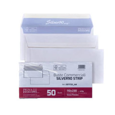 BUSTE SENZA FINESTRA PIGNA ENVELOPES SILVER90 STRIP 90GR/MQ TAGLIO QUADRO BIANCHE 11X23CM - CONF. 50 PZ 0071720