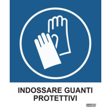 ADESIVO SEGNALETICO MARKIN INDOSSARE GUANTI PROTETTIVI IN LWM - 12,5X15,2 CM CONF. 2 PEZZI - X110COV-2