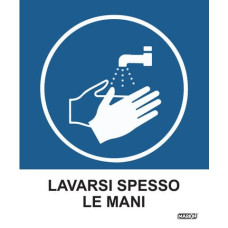 ADESIVO SEGNALETICO MARKIN LAVARSI SPESSO LE MANI IN LWM - 12,5X15,2 CM CONF. 2 PEZZI - X110COV-3