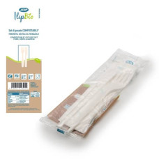 SET 2 POSATE BIANCHE COLTELLO + FORCHETTA CON TOVAGLIOLO IN PLA BIO - ILIPBIO CONF. DA 250 PEZZI - 81003