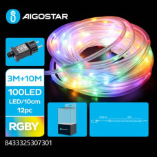 CATENA LUMINOSA TUBOLARE PER INTERNI ED ESTERNI A BASSO VOLTAGGIO AIGOSTAR MULTICOLORE 10M 100 LED - 307301