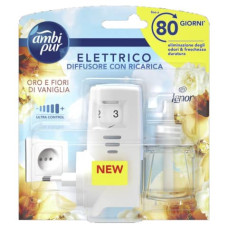 STARTER KIT DIFFUSORE ELETTRICO PIU RICARICA AMBI PUR LENOR 20 ML  ORO E FIORI DI VANIGLIA - AH96