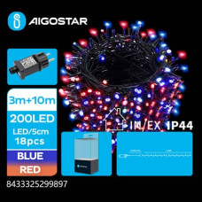 CATENA LUMINOSA PER INTERNI ED ESTERNI A BASSO VOLTAGGIO AIGOSTAR LUCE ROSSA E BLU 10 METRI 200 LED - 299897