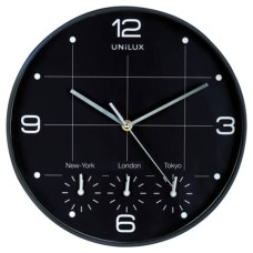 OROLOGIO DA PARETE AL QUARZO UNILUX ON TIME CON 4 FUSI ORARI Ø 30 CM NERO 400094567