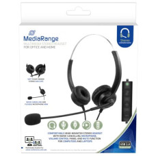 CUFFIE STEREO PER PC MEDIA RANGE CON MICROFONO E FILO USB NERE MROS304