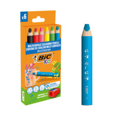 MATITE COLORATE BIC KIDS MULTISURFACE CON FUSTO TRIANGOLARE IN CONFEZIONE DA 6 PEZZI ASSORTITI + TEMPERAMATITE - 515220 MATITE COLORATE BIC KIDS MULTISURFACE CON FUSTO TRIANGOLARE IN CONFEZIONE DA 6 PEZZI ASSORTITI + TEMPERAMATITE - 515220