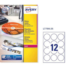 ETICHETTE BIANCHE LUCIDE AVERY Ø 60 MM - 12 ET./FOGLIO - STAMPANTI LASER - CONF. 25 FOGLI - L7790-25