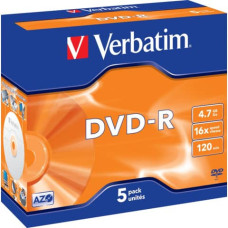 DVD-R VERBATIM JEWEL CASE 4.7 GB - VELOCITA 16X CONFEZIONE DA 5 - 43519