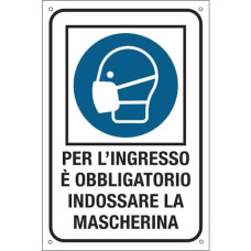 CARTELLO OBBLIGO USO DPI 20X30 CM - PER LINGRESSO E OBBLIGATORIO INDOSSARE LA MASCHERINA