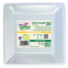 PIATTI QUADRATI DOPLA GREEN CARTA FIBRA VERGINE - 250X250 MM BIANCO - CONF. 20 PEZZI - 11804