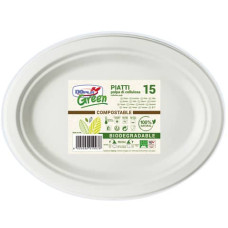 PIATTI OVALI IN POLPA DI CELLULOSA DOPLA GREEN 190X254 MM BIANCO CONF. 15 PZ 7750