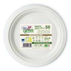 PIATTI FRUTTA MONOUSO BIODEGRADABILI DOPLA GREEN Ø 17,5 CM POLPA DI CELLULOSA BIANCO - CONFEZIONE DA 50 - 7758