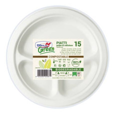 PIATTI IN POLPA DI CELLULOSA DOPLA GREEN A 3 SCOMPARTI Ø 254 MM BIANCO - CONFEZIONE DA 15 PEZZI - 7744