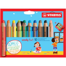MATITE COLORATE STABILO WOODY 3 IN 1 PUNTA LARGA - COLORI ASSORTITI DA 10 PZ + TEMPERINO 880/10-2