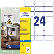 ETICHETTE PERMANENTI POLIESTERE BIANCHE AVERY 63,5X33,9 MM - 24 ET/FOGLIO - STAMPANTI INKJET - CF. 10 FOGLI J4773-10