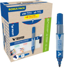 MARCATORE PER LAVAGNA V BOARD MASTER PILOT BLU - GREEN PACK 10 PEZZI + 10 CARTUCCE DI RICAMBIO - 000031