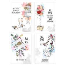 BIGLIETTI AUGURALI MATRIMONIO BIEMBI 12X18 CM FUSTELLATI ORO CONF. 4 PEZZI ASSORTITI