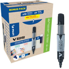 MARCATORE PER LAVAGNA V BOARD MASTER PILOT NERO - GREEN PACK 10 PEZZI + 10 CARTUCCE RICAMBIO - 000030
