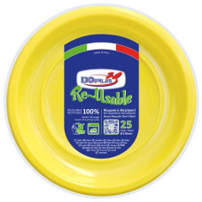 PIATTI FRUTTA GIALLI IN POLISTIRENE H.18 MM CONFEZIONE DA 25 PEZZI DOPLA REUSABLE Ø 170 MM