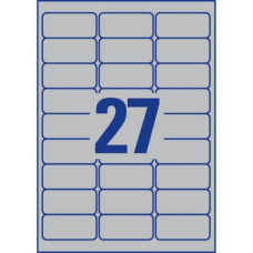 ETICHETTE PERMANENTI POLIESTERE ARGENTO AVERY 63,5X29,6 MM - 27 ET/FOGLIO - LASER MONOCOLORE CONF. 100 FF L6011-100