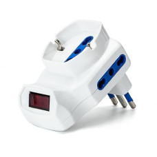 ADATTATORE A 3 VIE - 2 P17/11 & 1 P40 (SHORT) - CON INTERRUTTORE - BIANCO AIGOSTAR 10A - 198510