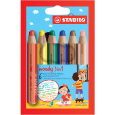MATITE COLORATE STABILO WOODY 3 IN 1 PUNTA LARGA - COLORI ASSORTITI DA 6 PEZZI + TEMPERINO 8806-2
