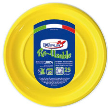 PIATTI PIANI GIALLI IN POLISTIRENE H.19 MM CONF. 25 PZ DOPLA RIUTILIZZABILI Ø 220 MM 11833