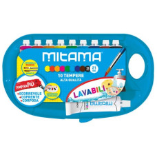 TEMPERA MITAMA PIù SUPERLAVABILE CON TAVOLOZZA - 9 TUBI DA 10 ML ASSORTITI + 1 TUBO BIANCO 21 ML + 2 PENNELLI 61930