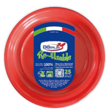 PIATTI FRUTTA ROSSO IN POLISTIRENE H.18 MM CONF. 25 PZ DOPLA RIUTILIZZABILE Ø 170 MM 11763