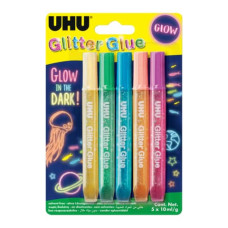 COLLA GLITTER UHU GLOW IN THE DARK -10 ML - COLORI ASSORTITI - CONFEZIONE DA 5 PEZZI - D1654