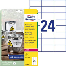 ETICHETTE PERMANENTI POLIESTERE BIANCHE AVERY 70X37 MM - 24 ET/FOGLIO - STAMPANTI LASER - CF. 20 FOGLI L4718-20