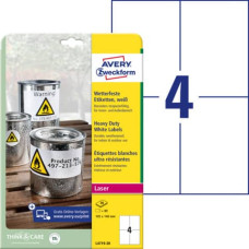 ETICHETTE PERMANENTI POLIESTERE BIANCHE AVERY 105X148 MM - 4 ET/FOGLIO - STAMPANTI LASER - CF. 20 FOGLI L4719-20