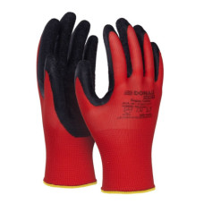 GUANTI DA LAVORO DONAU SAFETY IN PL ROSSO E LATTICE RUVIDO NERO SUL PALMO TG. 10 - CONF. 12 PZ - 32021121-10