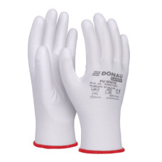 GUANTI DA LAVORO DONAU SAFETY IN PL E SPALMATI DI PU BIANCO SUL PALMO - TG. 6 - CONF. 12 PZ - 32031321-06