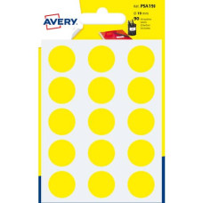 ETICHETTE ROTONDE COLORATE AVERY GIALLO Ø 19 MM - 15 ET/FOGLIO - SCRIVIBILI A MANO - BUSTINA DA 6 FOGLI - PSA19J
