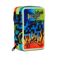 SEVEN ASTUCCIO PORTAPENNE 3 ZIP COMPLETO LAVABILE SCRIBBLED FLAME
