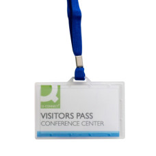 PORTABADGE RIGIDO IN PP Q-CONNECT 94X60 MM CON CORDONCINO BLU - CONF. 50 PZ