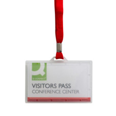 PORTABADGE RIGIDO IN PP Q-CONNECT 94X60 MM CON CORDONCINO ROSSO - CONF. 50 PZ