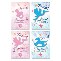 Bilietto di nascita con rilievo e foil cf.12 biglietti