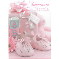 Biglietto auguri benvenuta piccola immagine in rilievo dimensioni 12x17 cm