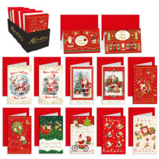 ESPOSITORE 120 BIGLIETTI AUGURALI NATALIZI SANTA CLAUS 8,5X13,5 CM - 12 SOGGETTI ASS.TI